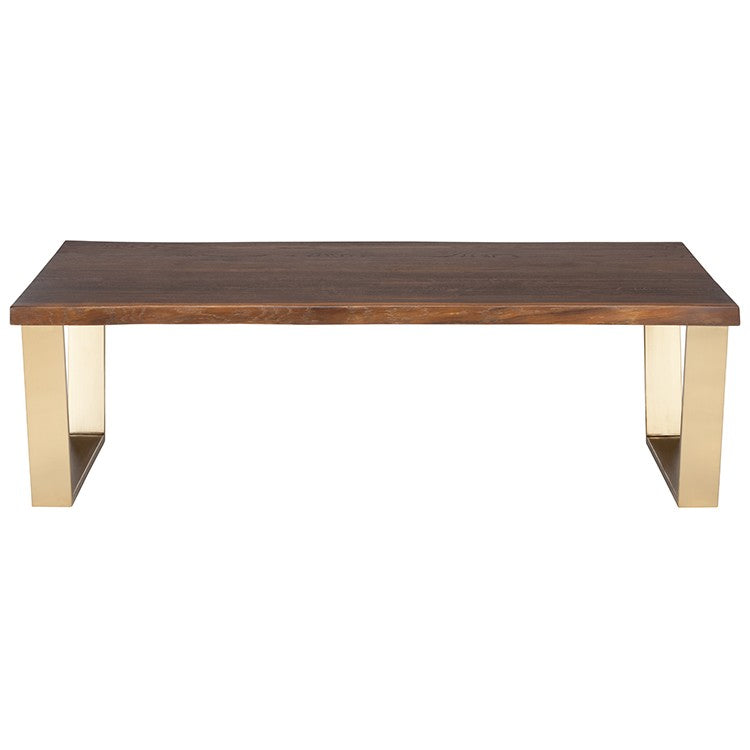 Vega Coffee Table Seared Oak/Brushed Gold 54″ - Be Bold Furniture