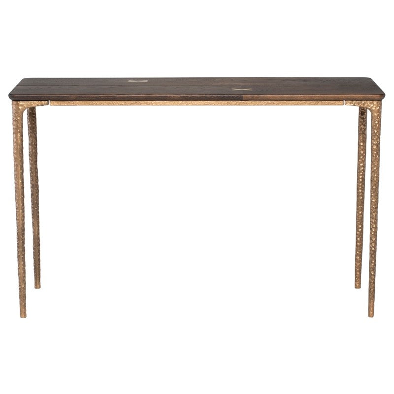 Kulu Console Table Seared Oak/Bronze Cast Iron 47.3″ - Be Bold Furniture