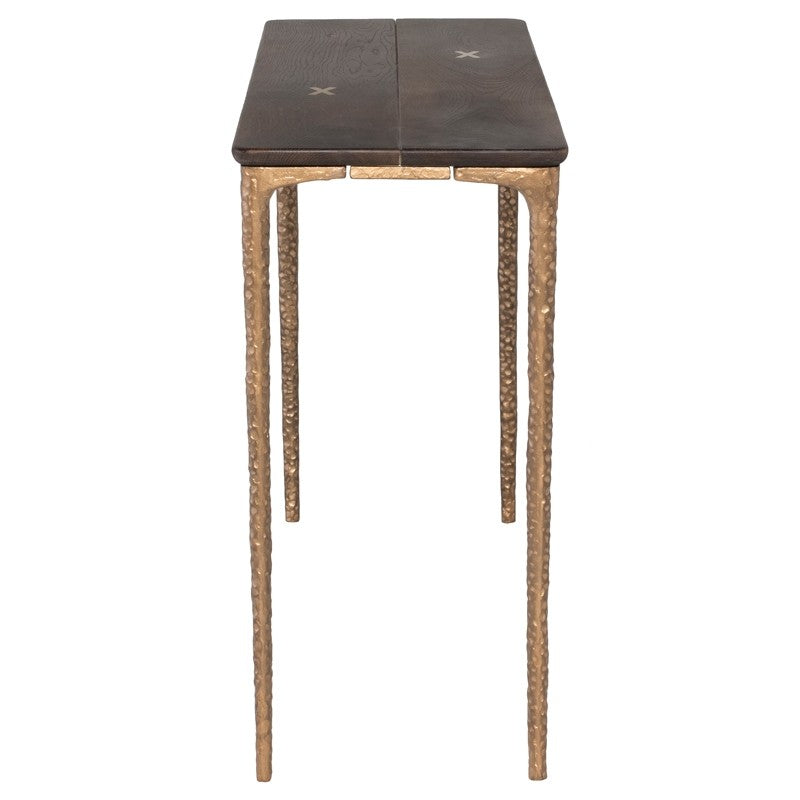Kulu Console Table Seared Oak/Bronze Cast Iron 47.3″ - Be Bold Furniture