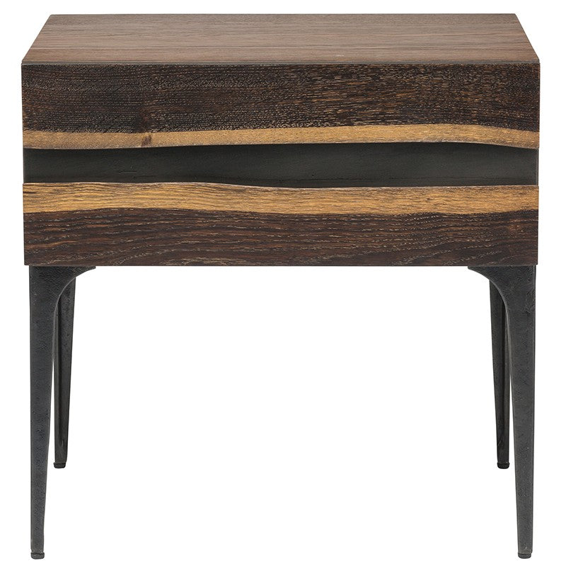 Prana Side Table Seared Oak/Black Cast Iron Legs 21.8″ - Be Bold Furniture