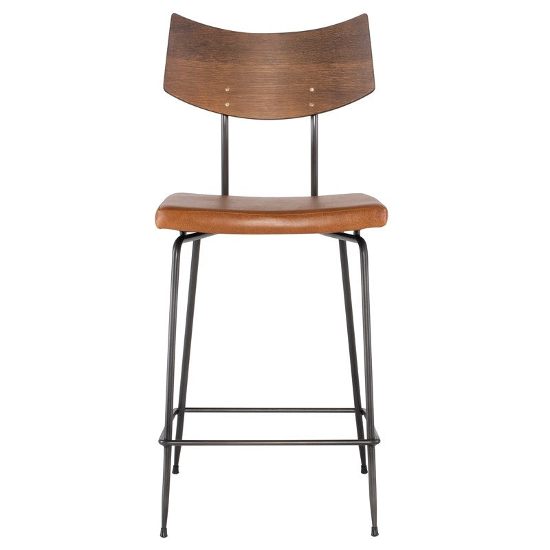 Soli Counter Stool Caramel Leather/Seared Oak Backrest 17″ - Be Bold Furniture
