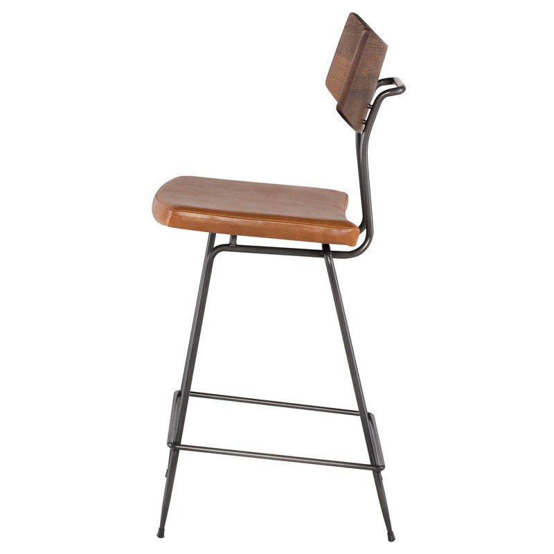 Soli Counter Stool Caramel Leather/Seared Oak Backrest 17″ - Be Bold Furniture
