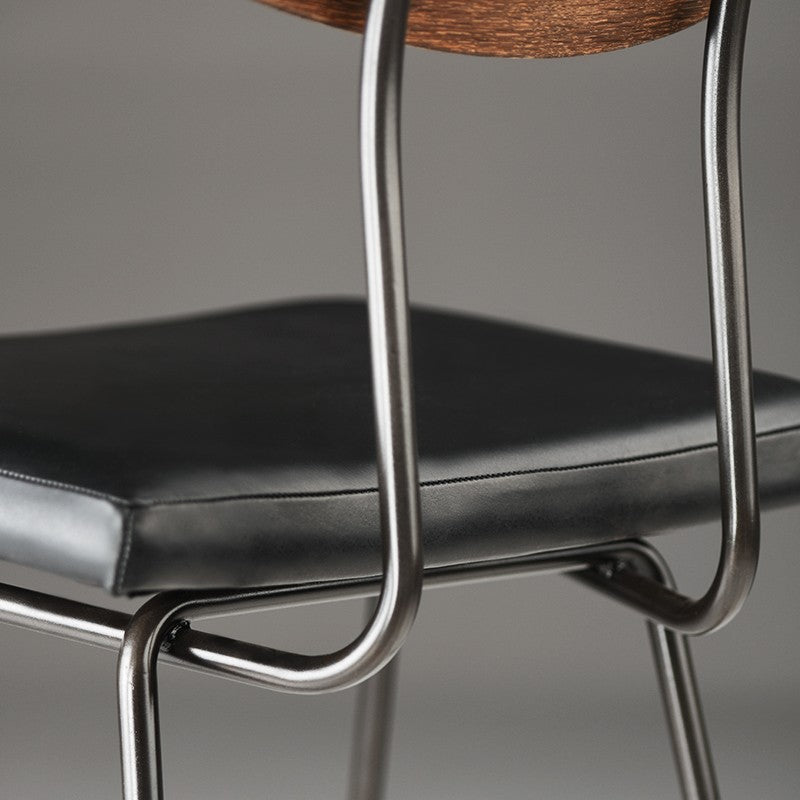 Soli Bar Stool Black Leather/Seared Oak 17" - Be Bold Furniture