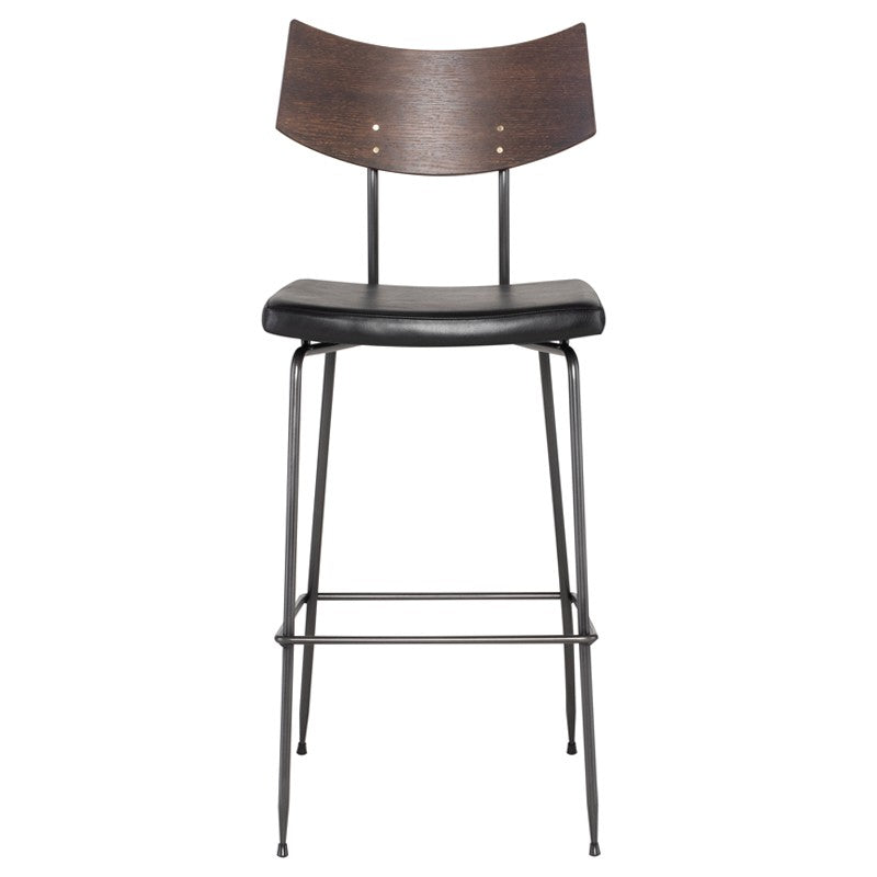 Soli Bar Stool Black Leather/Seared Oak 17" - Be Bold Furniture