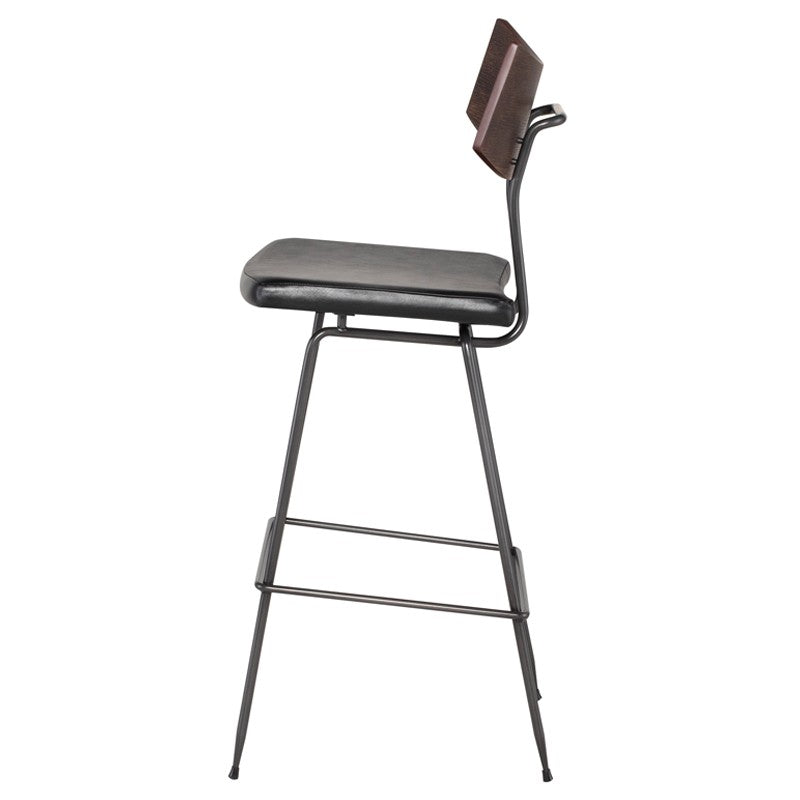 Soli Bar Stool Black Leather/Seared Oak 17" - Be Bold Furniture