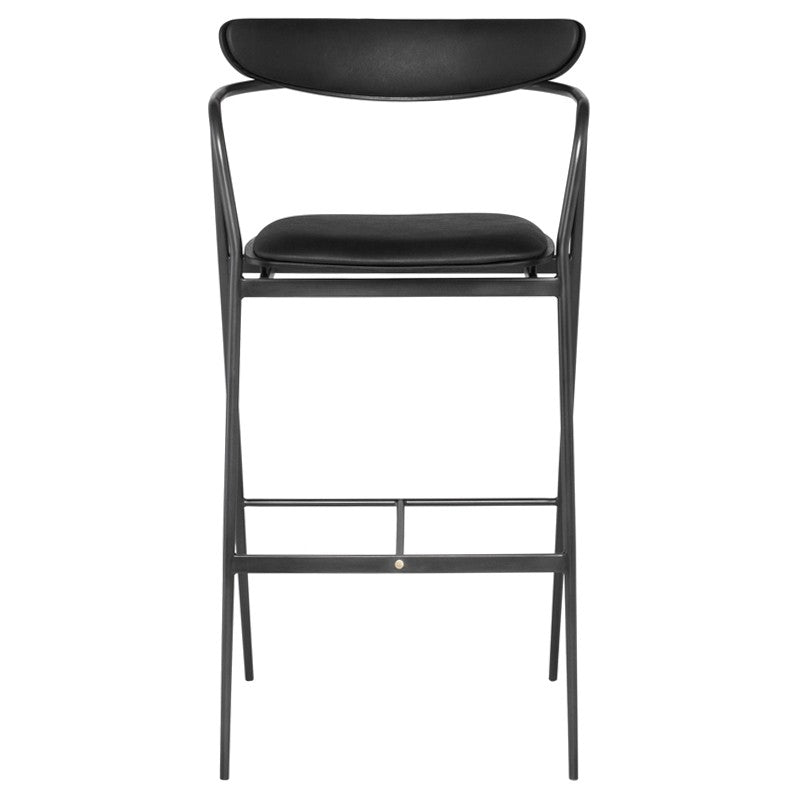 Gianni Counter Stool Raven Leather/Black Steel 21.5″ - Be Bold Furniture