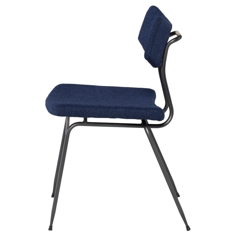 Soli Dining Chair True Blue Boucle/Matte Black Steel 19″ - Be Bold Furniture