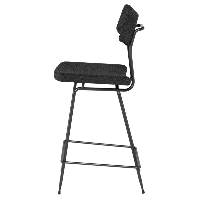 Soli Counter Stool Activated Charcoal Boucle/Matte Black Steel 17″ - Be Bold Furniture