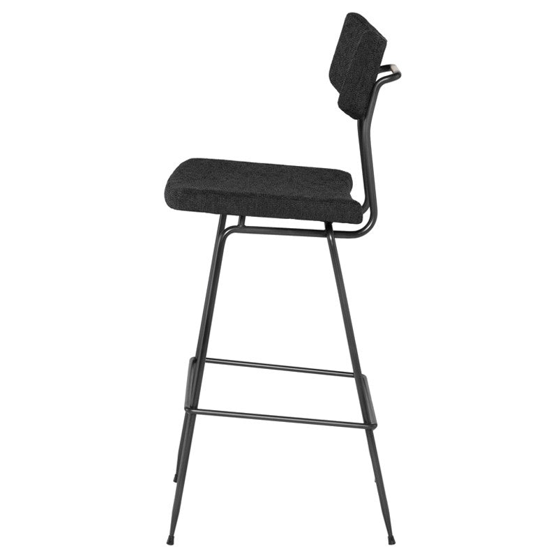 Soli Bar Stool Activated Charcoal Boucle/Matte Black Steel 17″ - Be Bold Furniture