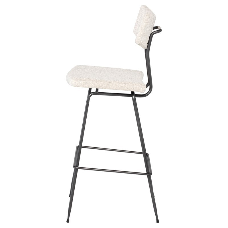 Soli Bar Stool Shell Boucle/Matte Black Steel 17″ - Be Bold Furniture