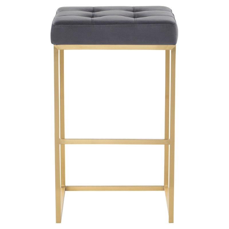Chi Bar Stool Tarnished Silver Velour/Brushed Gold 17.8″ - Be Bold Furniture