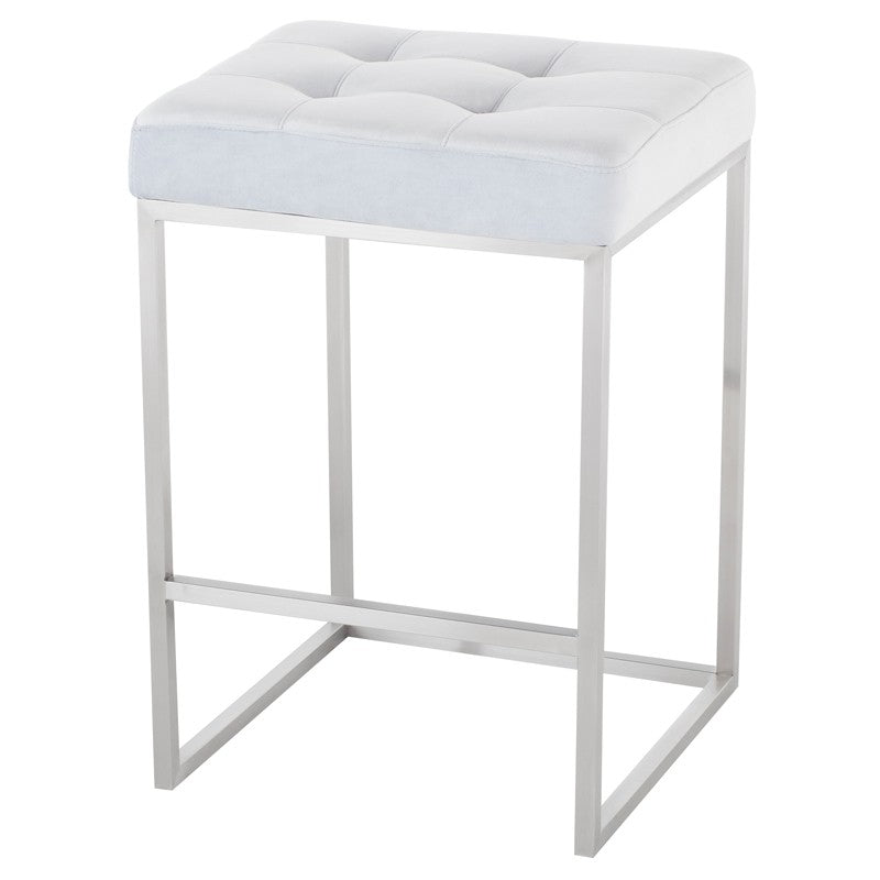 Chi Bar Stool Ice Blue Velour/Polished Stainless 17.8″ - Be Bold Furniture
