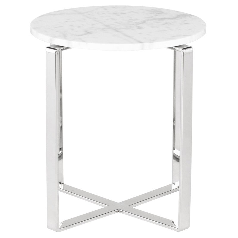 Rosa Side Table White Marble/Polished Stainless 20″ - Be Bold Furniture
