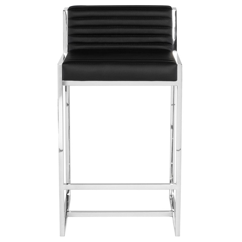 Zola Counter Stool Black Leather/Polished Stainless 18″ - Be Bold Furniture