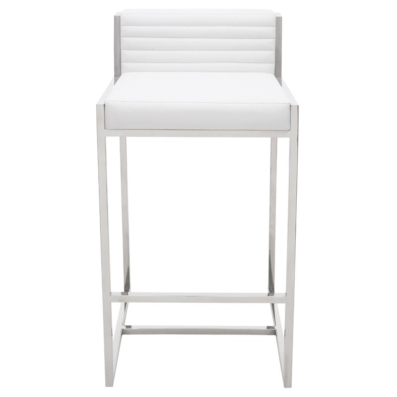 Zola Counter Stool White Leather/Polished Stainless 18″ - Be Bold Furniture