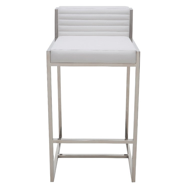 Zola Counter Stool White Leather/Polished Stainless 18″ - Be Bold Furniture