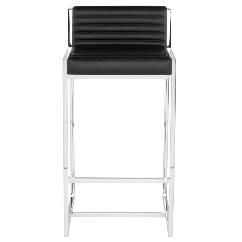 Zola Bar Stool Black Leather/Polished Stainless 18″ - Be Bold Furniture
