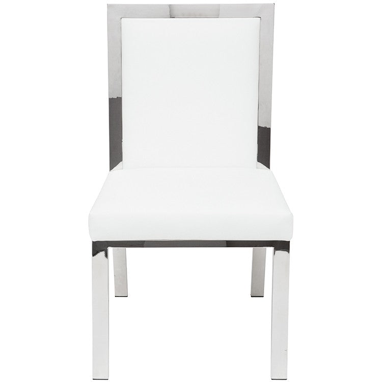 Rennes Dining Chair White Leather/Polished Stainless 19.8″ - Be Bold Furniture