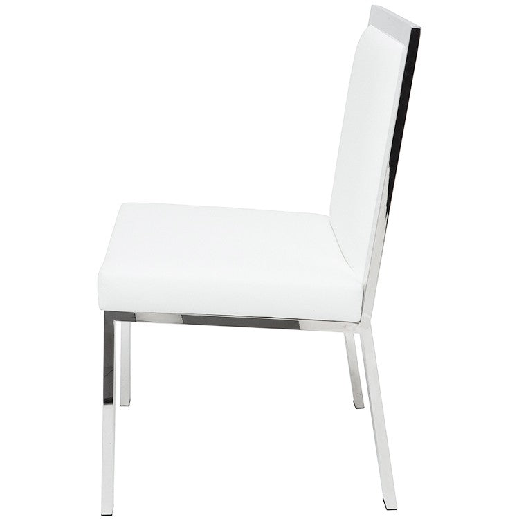 Rennes Dining Chair White Leather/Polished Stainless 19.8″ - Be Bold Furniture
