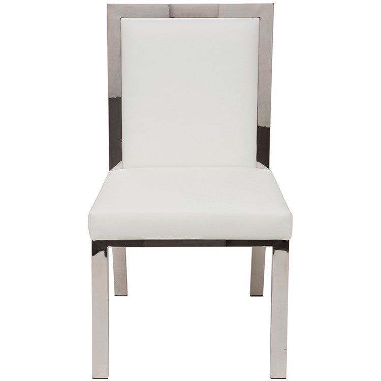 Rennes Dining Chair White Leather/Polished Stainless 19.8″ - Be Bold Furniture