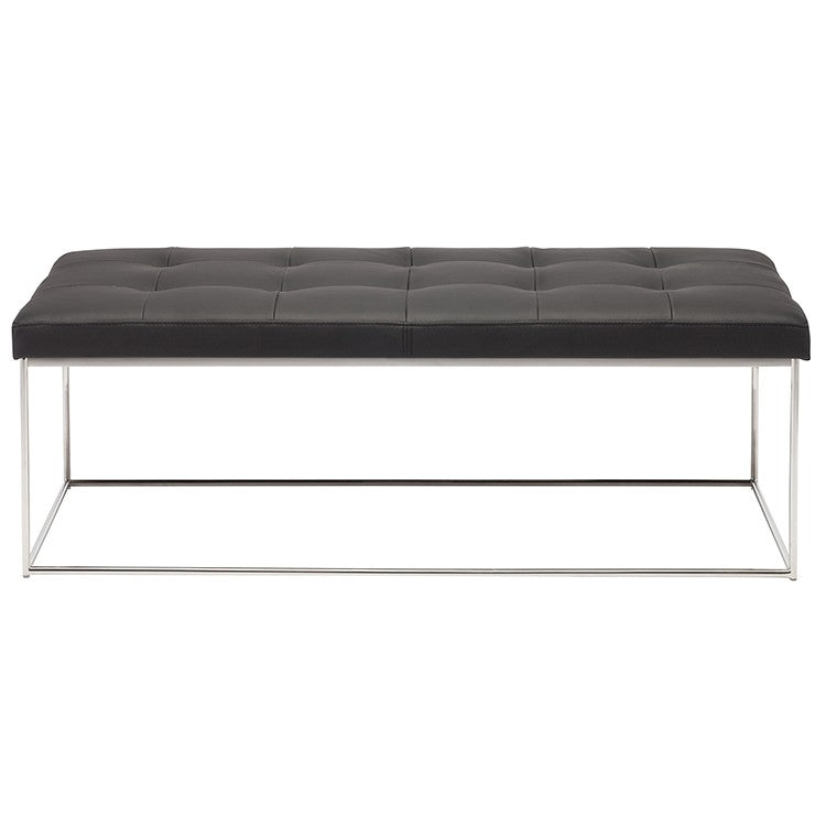 Caen Bench Black Naugahyde/Polished Stainless 47.3″ - Be Bold Furniture