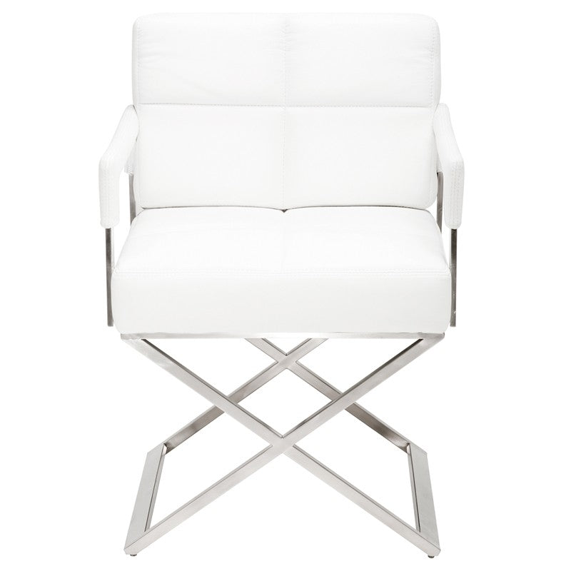 Jack Dining Chair White Naugahyde/Brushed Stainless 21.8″ - Be Bold Furniture