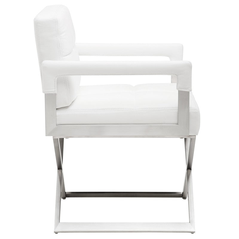 Jack Dining Chair White Naugahyde/Brushed Stainless 21.8″ - Be Bold Furniture