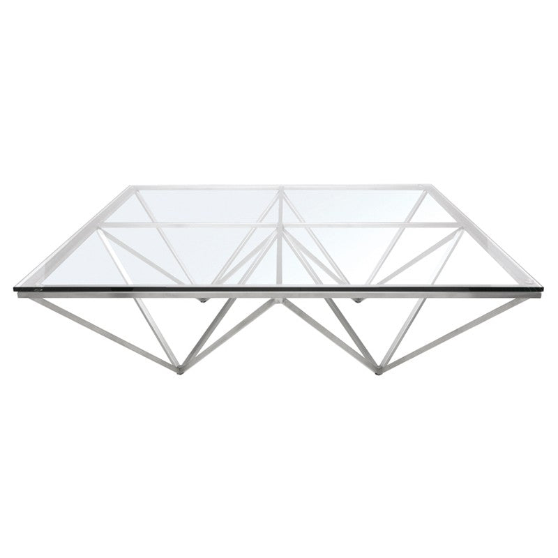 Origami Coffee Table Brushed Stainless/Clear Tempered Glass 47.3″ - Be Bold Furniture