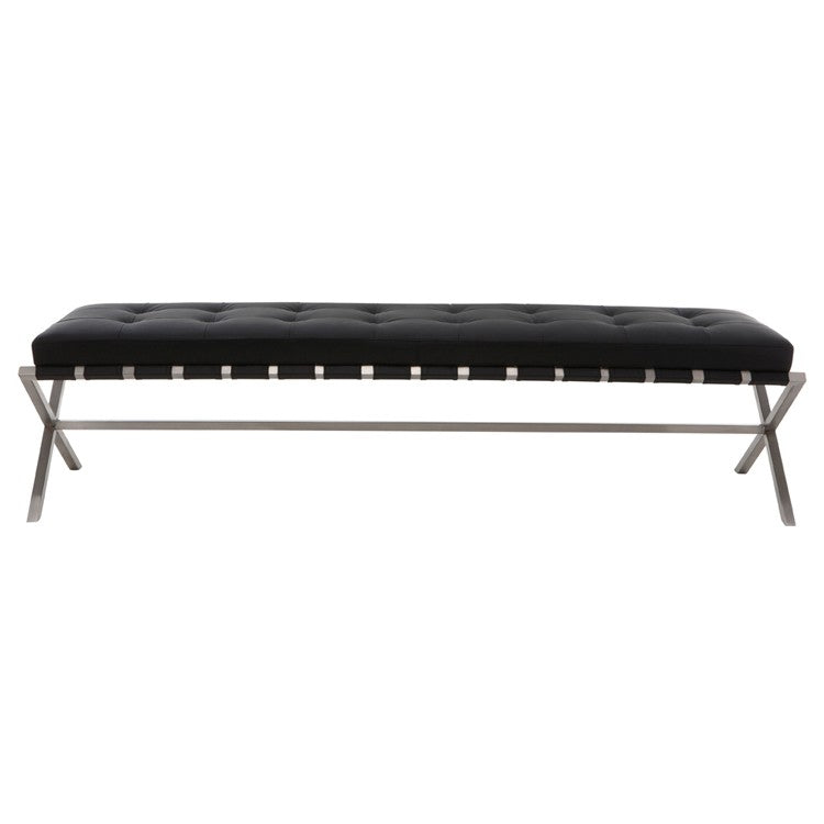 Auguste Bench Black Naugahyde/Brushed Stainless 59″ - Be Bold Furniture
