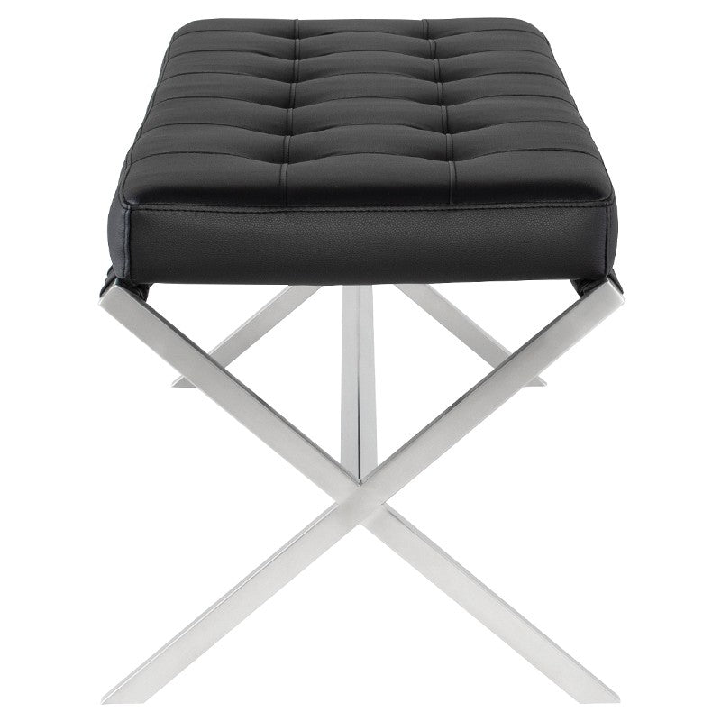 Auguste Bench Black Naugahyde/Brushed Stainless 59″ - Be Bold Furniture