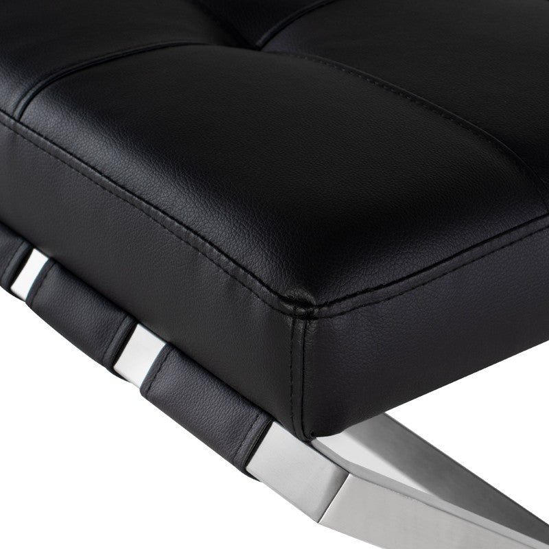 Auguste Bench Black Naugahyde/Brushed Stainless 47.3″ - Be Bold Furniture