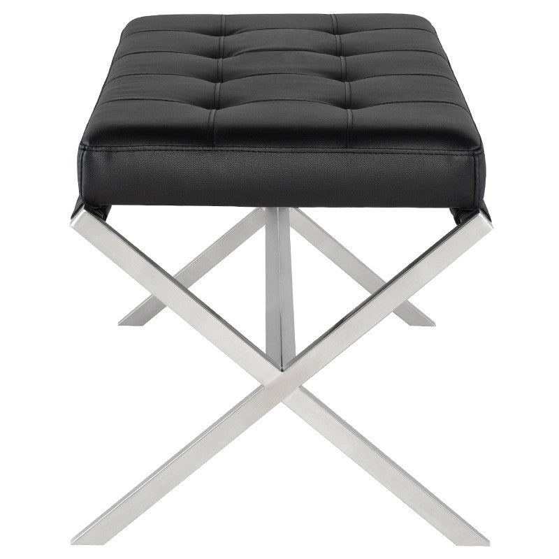 Auguste Bench Black Naugahyde/Brushed Stainless 47.3″ - Be Bold Furniture