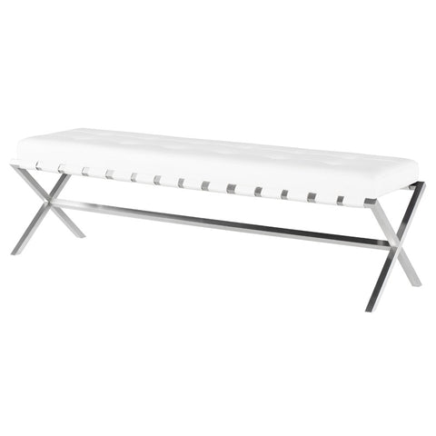 Auguste Bench White Naugahyde/Brushed Stainless 59″ - Be Bold Furniture