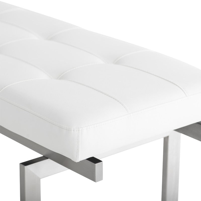 Louve Bench White Naugahyde/Brushed Stainless 59.3″ - Be Bold Furniture