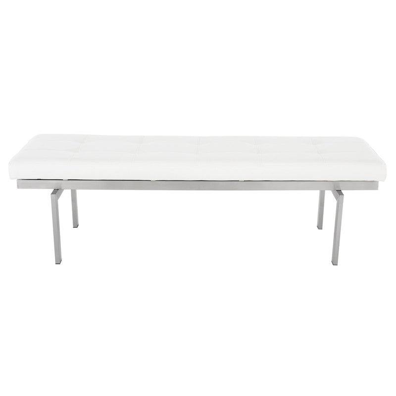 Louve Bench White Naugahyde/Brushed Stainless 59.3″ - Be Bold Furniture