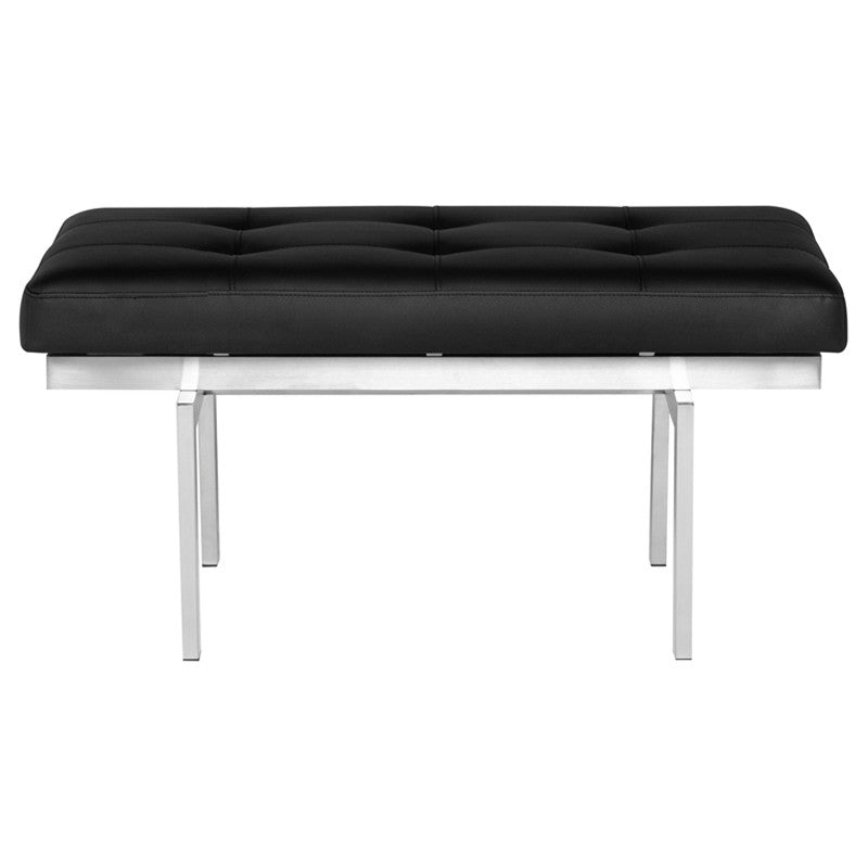 Louve Bench Black Naugahyde/Brushed Stainless 36″ - Be Bold Furniture