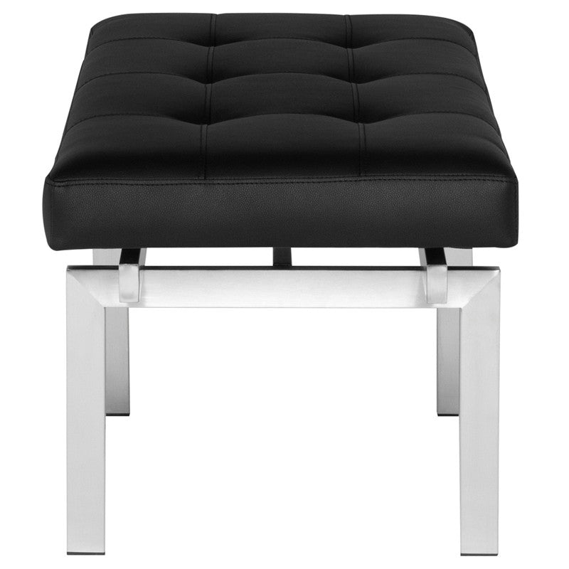 Louve Bench Black Naugahyde/Brushed Stainless 36″ - Be Bold Furniture