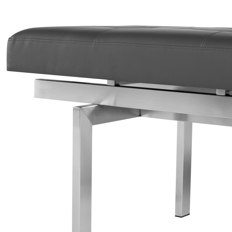 Louve Bench Grey Naugahyde/Brushed Stainless 36″ - Be Bold Furniture
