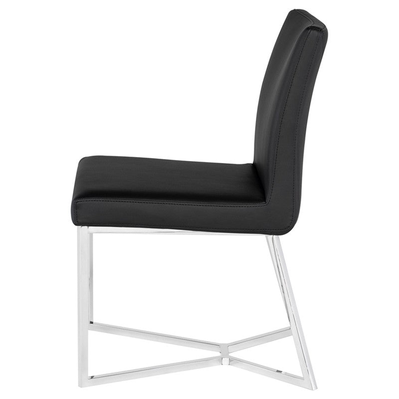 Patrice Dining Chair Black Naugahyde/Polished Stainless 19.5″ - Be Bold Furniture