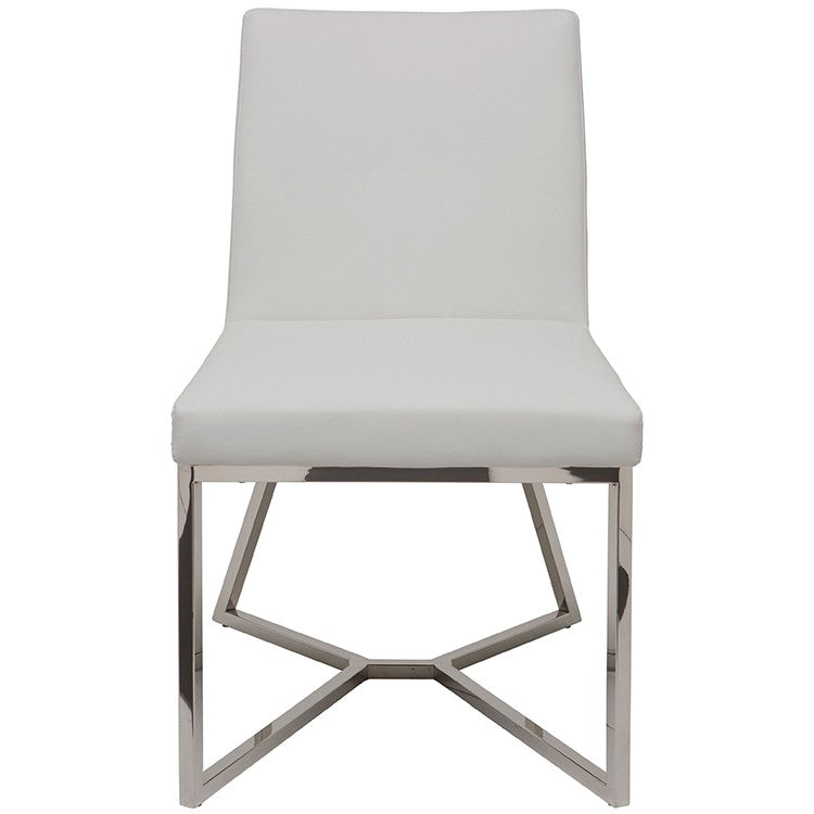 Patrice Dining Chair White Naugahyde/Polished Stainless 19.5″ - Be Bold Furniture