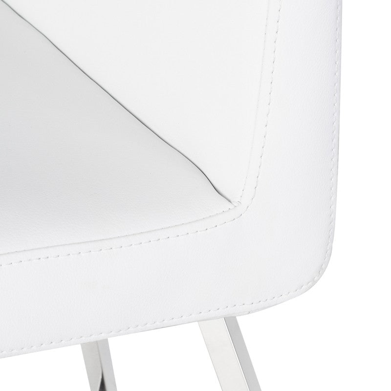 Patrice Dining Chair White Naugahyde/Polished Stainless 19.5″ - Be Bold Furniture