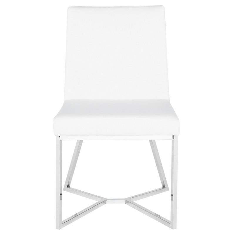 Patrice Dining Chair White Naugahyde/Polished Stainless 19.5″ - Be Bold Furniture