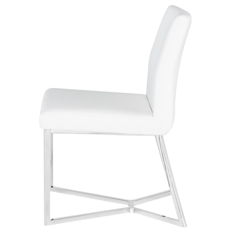 Patrice Dining Chair White Naugahyde/Polished Stainless 19.5″ - Be Bold Furniture