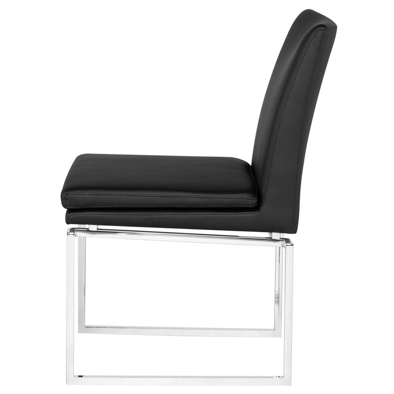 Savine Dining Chair Black Naugahyde/Polished Stainless 19.3″ - Be Bold Furniture