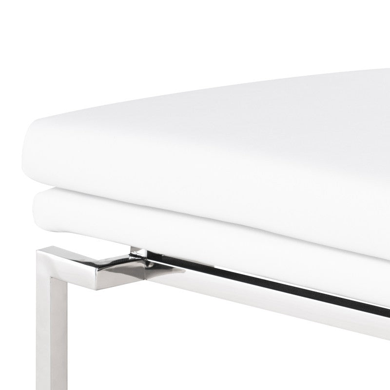 Savine Dining Chair White Naugahyde/Polished Stainless 19.3″ - Be Bold Furniture