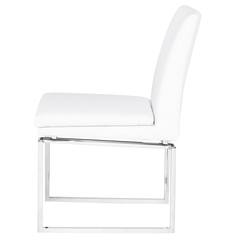 Savine Dining Chair White Naugahyde/Polished Stainless 19.3″ - Be Bold Furniture