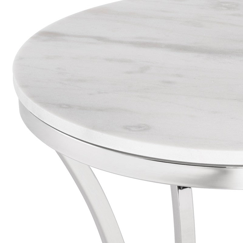 Aurora Side Table White Marble/Polished Stainless 23.8″ - Be Bold Furniture