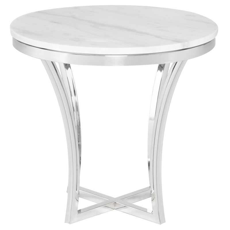 Aurora Side Table White Marble/Polished Stainless 23.8″ - Be Bold Furniture