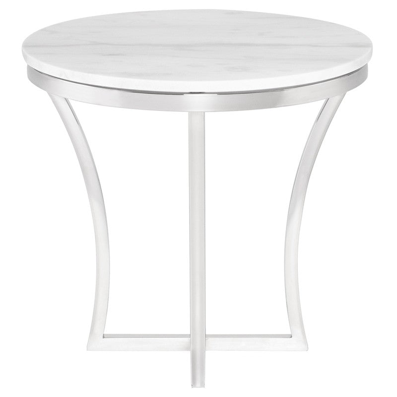 Aurora Side Table White Marble/Polished Stainless 23.8″ - Be Bold Furniture