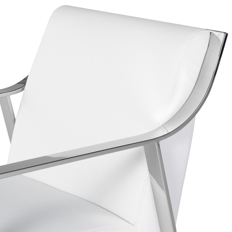 Valentine Dining Chair White Naugahyde/Polished Stainless 23″ - Be Bold Furniture